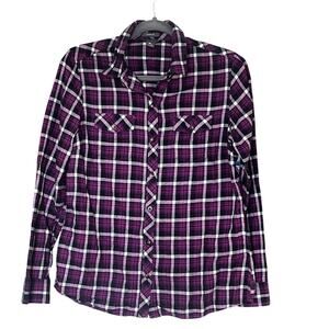 Eddie Bauer Magenta Black Plaid Cotton Classic Fit Shirt size medium